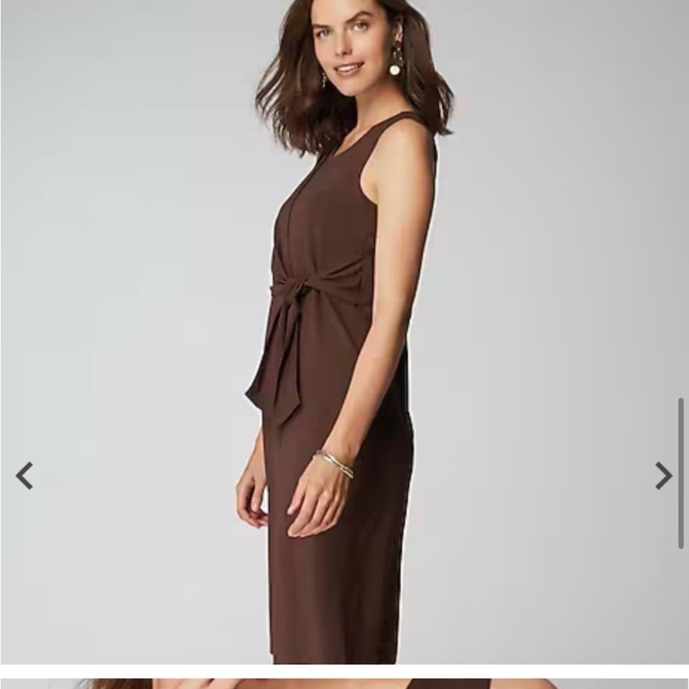 J Jill Wearever chocolate brown midi wrap around sleeveless dress sz M preloved